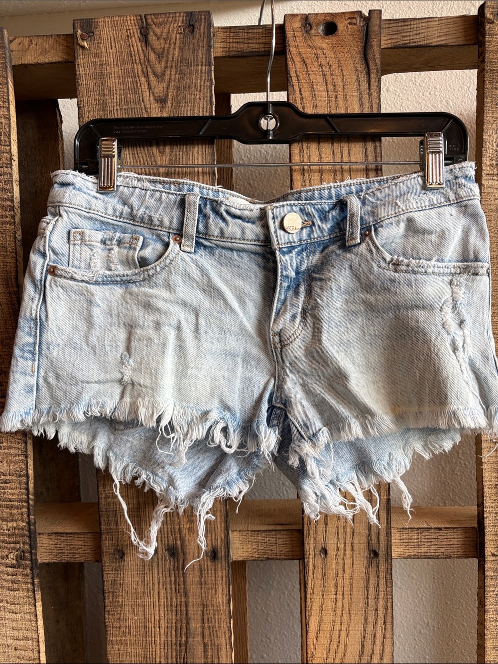 BKE Women’s Light Blue Distressed Denim Jean Shorts